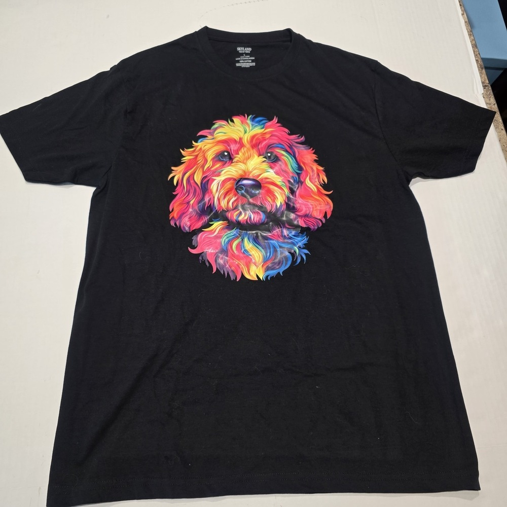 Colorful Golden Doodle Black T Shirt Size Large